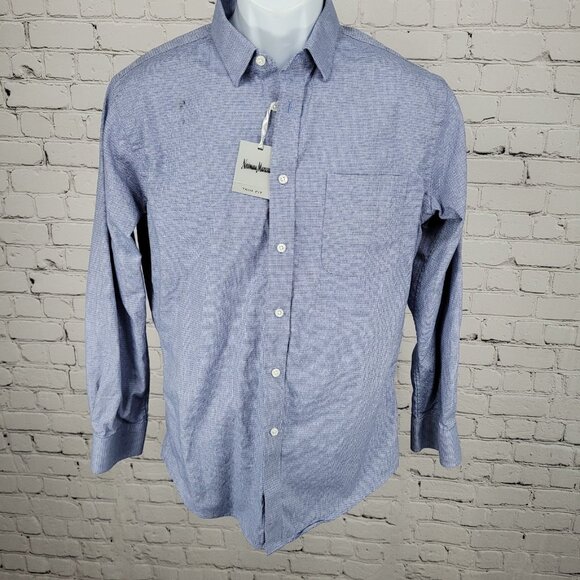 NWD Neiman Marcus Blue 100% Cotton Trim Fit Button Up Shirt Size 15.5 32/33 - Picture 1 of 12